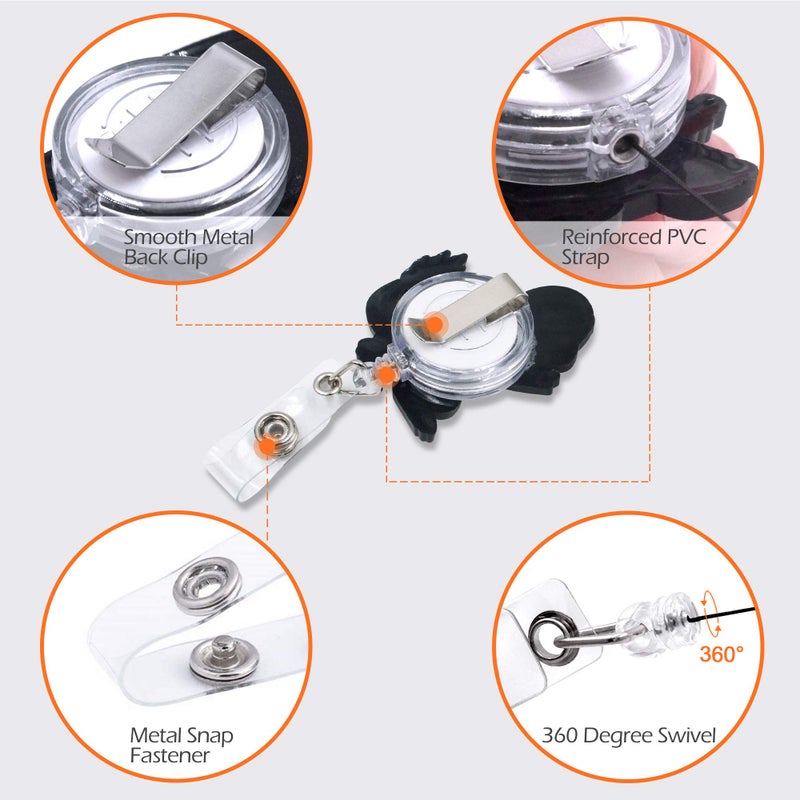 Finex 5 Pcs Set Poke Monster Cartoon Anime Badge ID Clip Reel Retractable Holder Office Work Nurse Name Badge Tag Clip On Card Holders Cute - 30 inch Cord Extension - Image 3